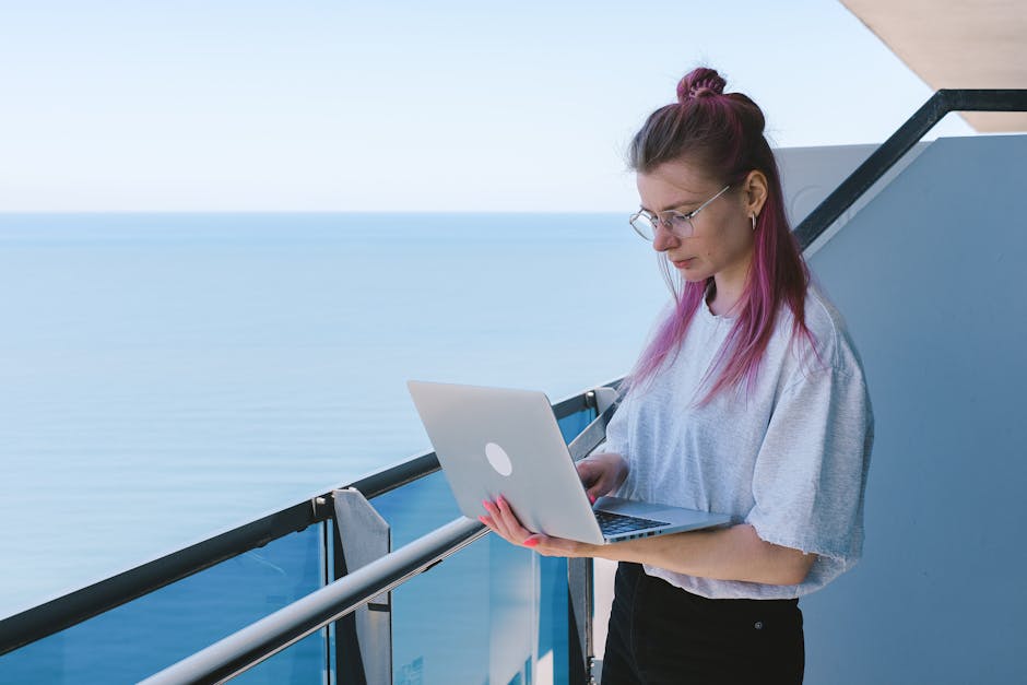 remote python jobs part-time digital nomad working from beach cafe with laptop - remote python jobs part-time